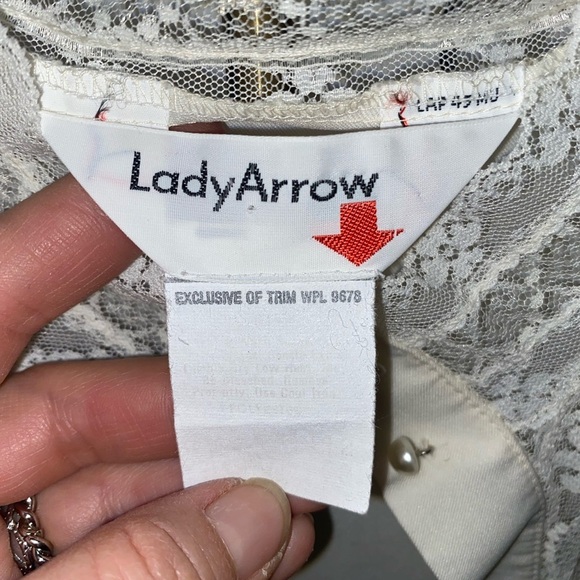 vintage 70s off white  lace victoria inspired pearl button mock neck blouse . - Picture 12 of 13